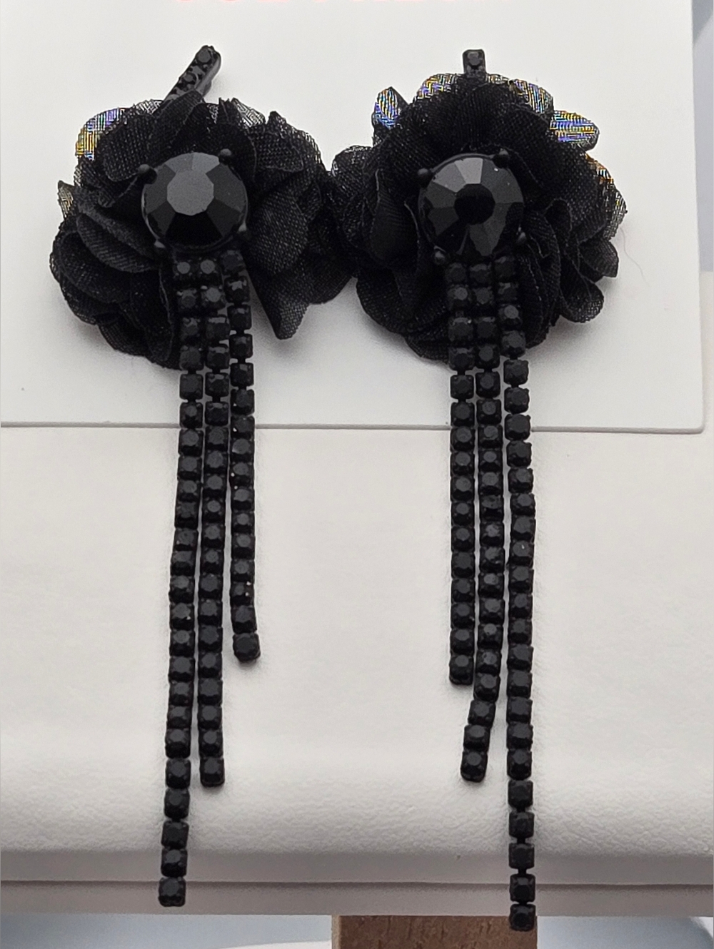 ✨2/$10✨ Floral Dangle Earrings + Sparkly Bar Studs Bundle Crystal Tassel 3" - Picture 5 of 12